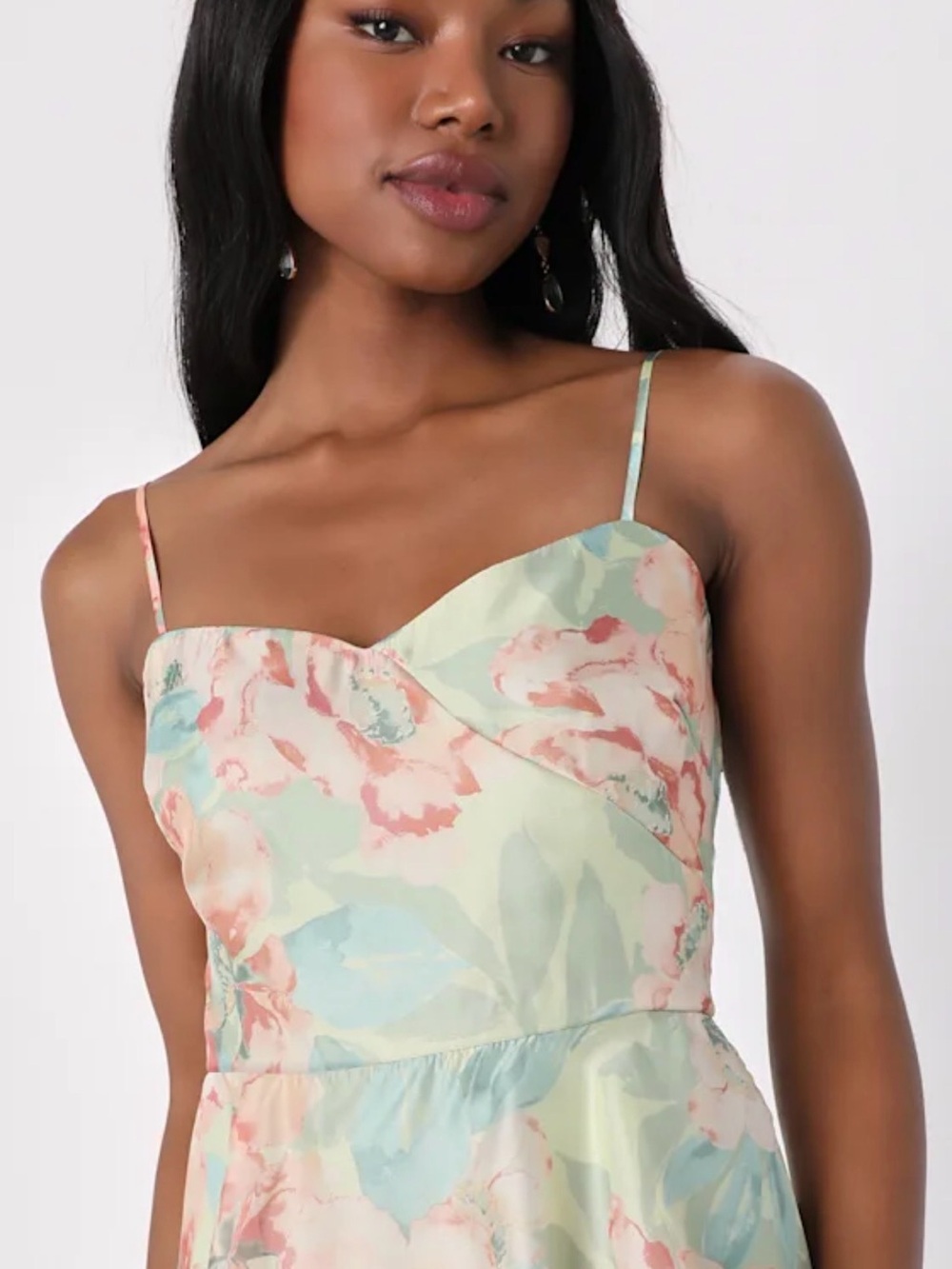 NWT Lulu's Pastel Mint and Pink Floral Tiered Midi Dress - Picture 7 of 9